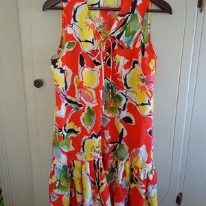 Ark & Co Sundress S Floral Tiered Lace Ties Sleeveless Slight Hi-Lo Multicolored